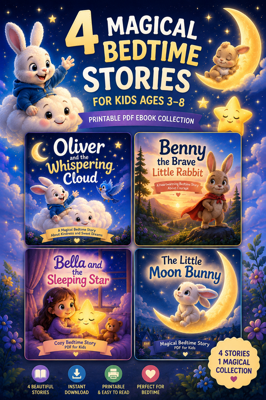 4 Magical Bedtime Stories for Kids Ages 3–8 | Printable PDF Ebook Collection | Instant Digital Download